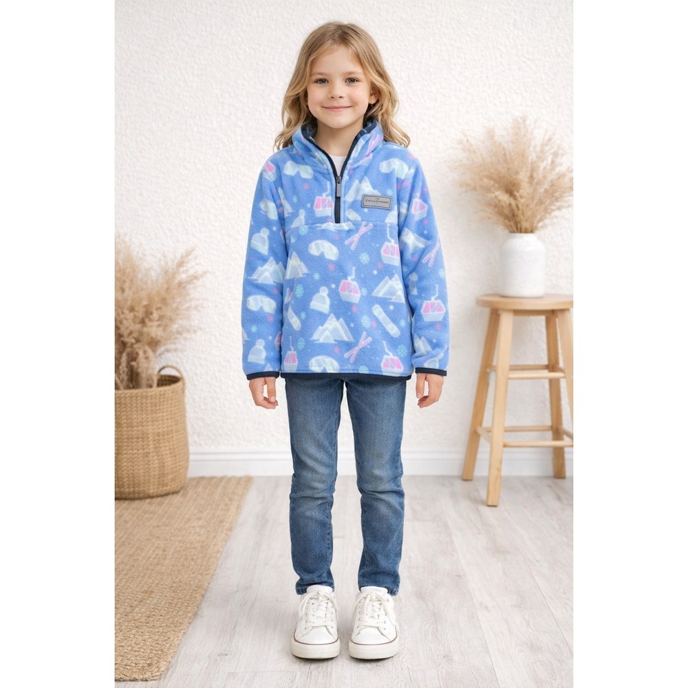 JACK + SAGE Kids Girls Fleece Pullover Ski Print 1/4 Zip Blue Size 6/7T‎